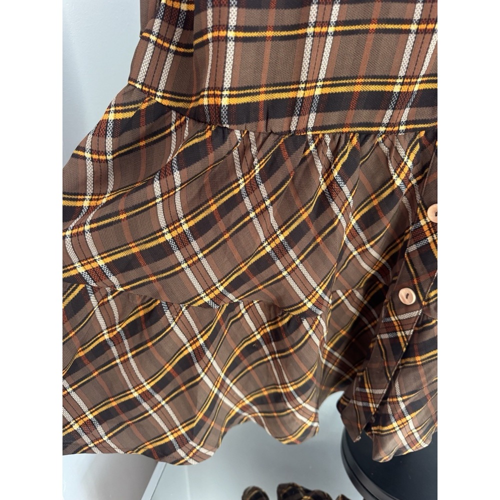 Entro Womens Sz M Brown Plaid Peplum Tunic Cottagecore‎ - Picture 5 of 8